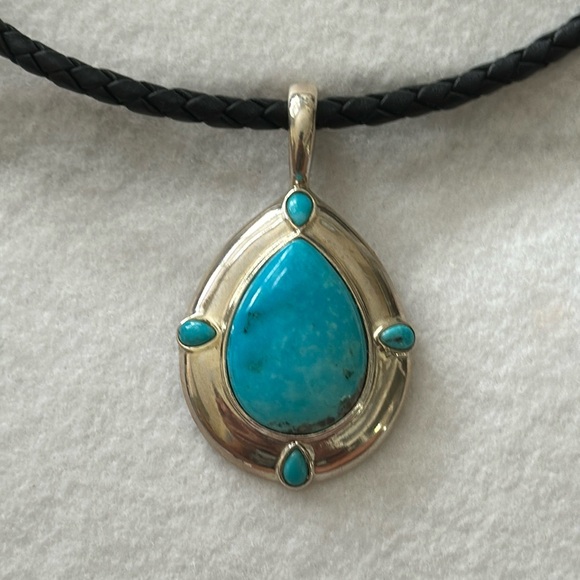 Carolyn Pollack Kingman Turquoise Leather and Sterling Necklace NEW - Picture 2 of 13